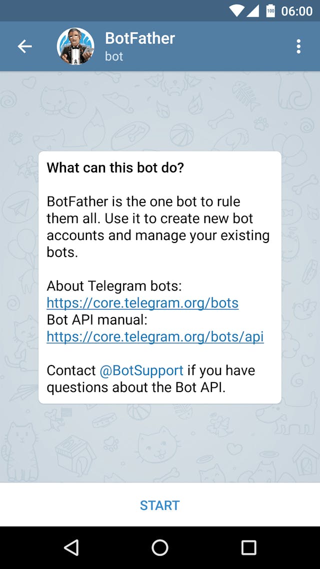 Start a conversation with BotFather